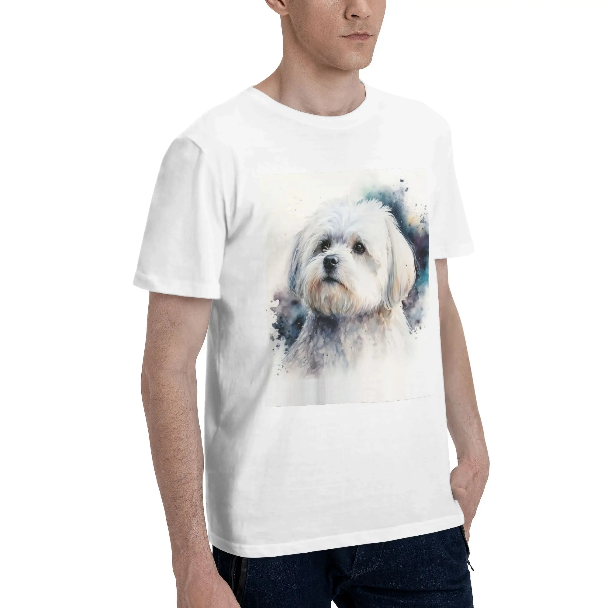 

Maltese Dog Art Men T-Shirt Plus Size T Shirts Men's Round Neck Cotton Tees Short Summer Male