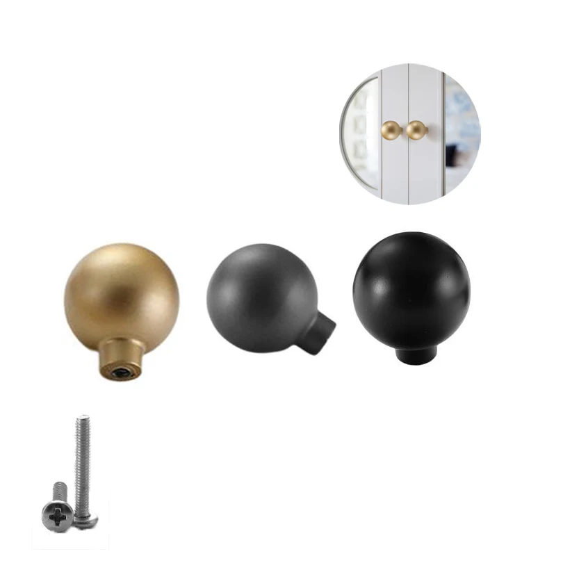 Modern Zinc Alloy Cabinet Hardware Matt / Sand Gray / Sand Gold Round Ball Pulls with Screw for Wardrobe Door Drawer