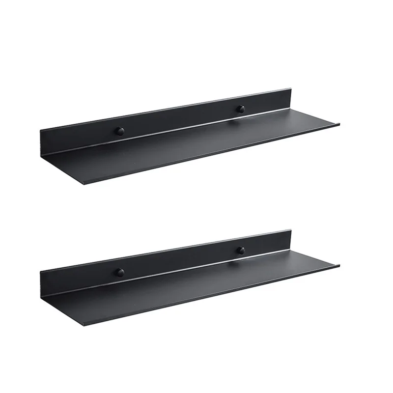 

B84B-2X Floating Wall Shelf Black For Kitchen Bathroom Storage Rack Mirror Metal Shower Corner Shelves Organizer B