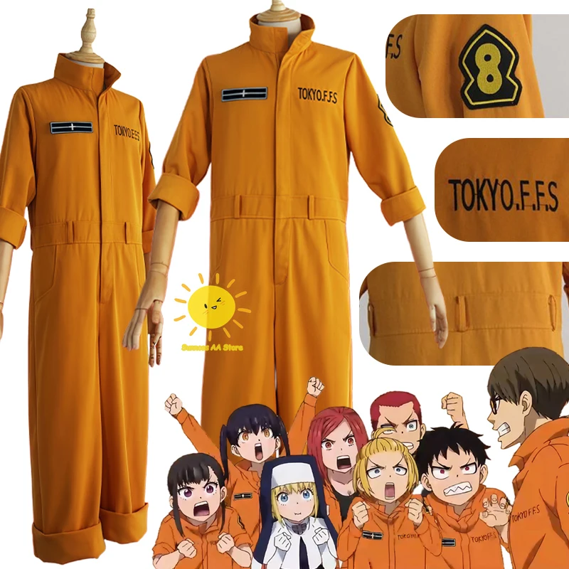 

Anime Fire Force Cosplay Costumes Shinra Kusakabe Kotatsu Tamaki Cosplay Yellow Jumpsuits Workwear Halloween Carnival Cos Unisex