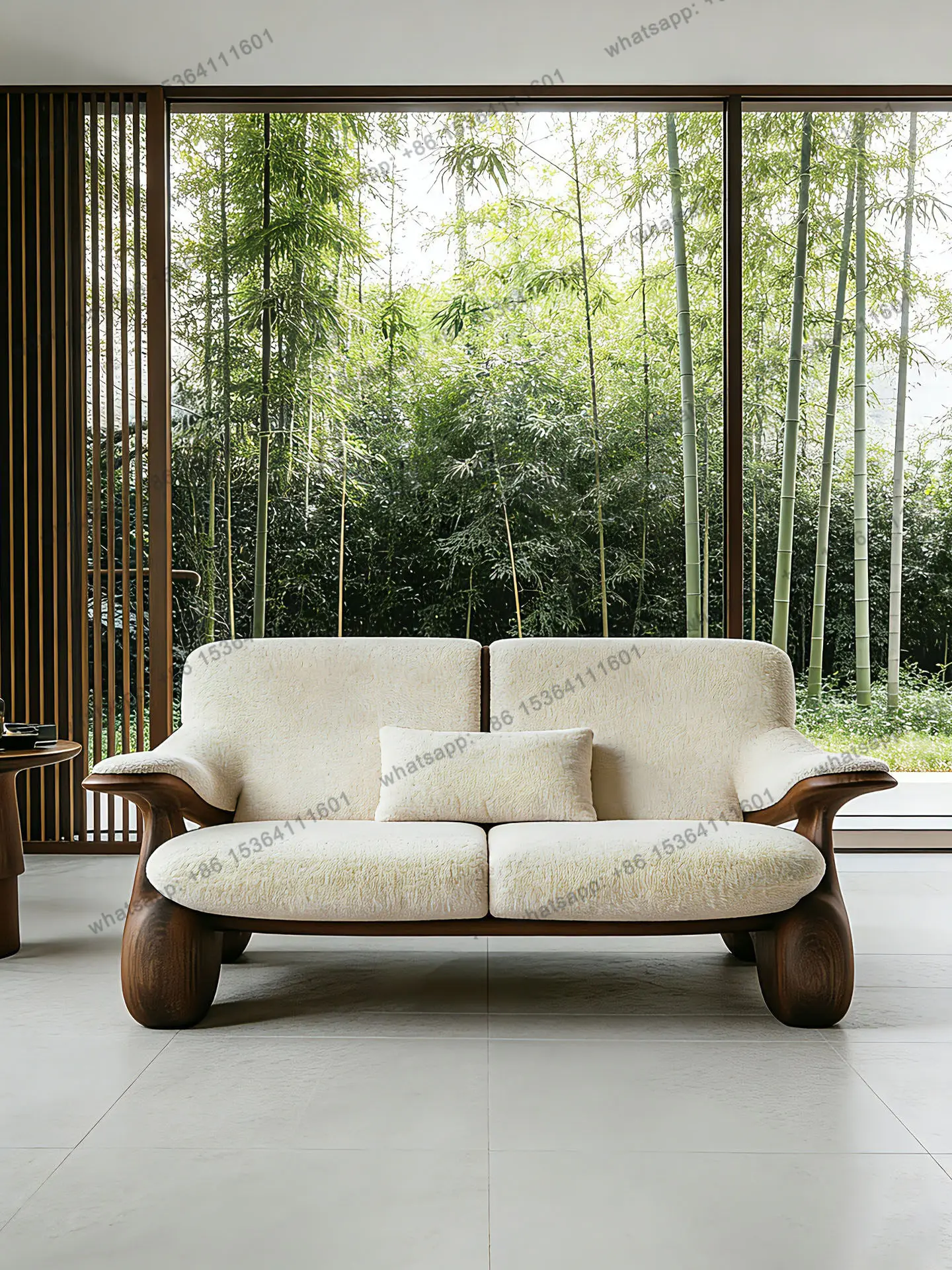 

12Wabi Sand Wind North American Black Walnut Special-shaped Sofa Combination Villa Living Room