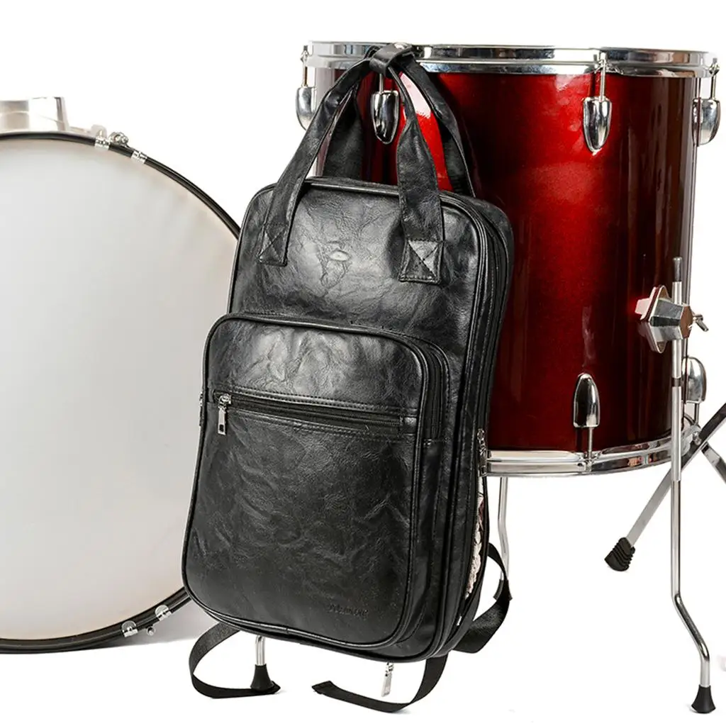 PU Leather Drum Stick Drumsticks Bag Carrying Case Parts Accessory Drum Stick Gig Bag Handbag Backpack Music Score Book Bag