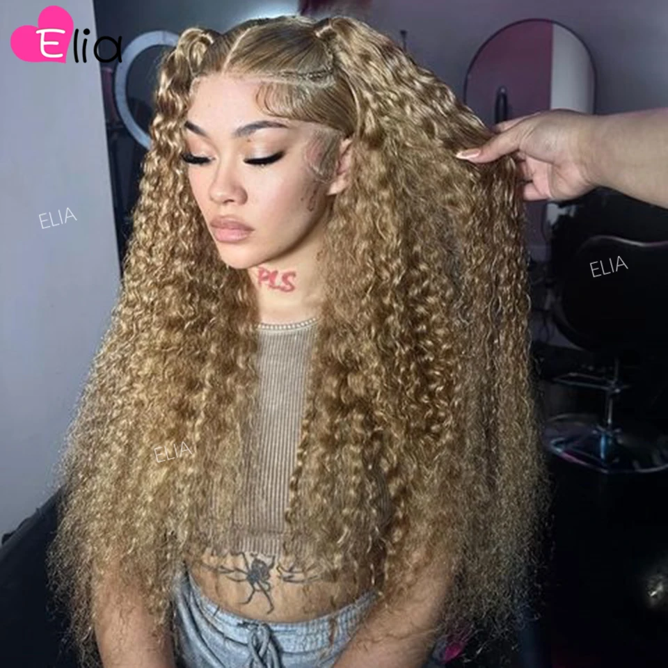 Blonde Curly Human Hair Wigs Kinky Curly Lace Front Human Hair Wigs for Women 5x5 Lace Closure Wig Human Hair Prepluck Elia Hair