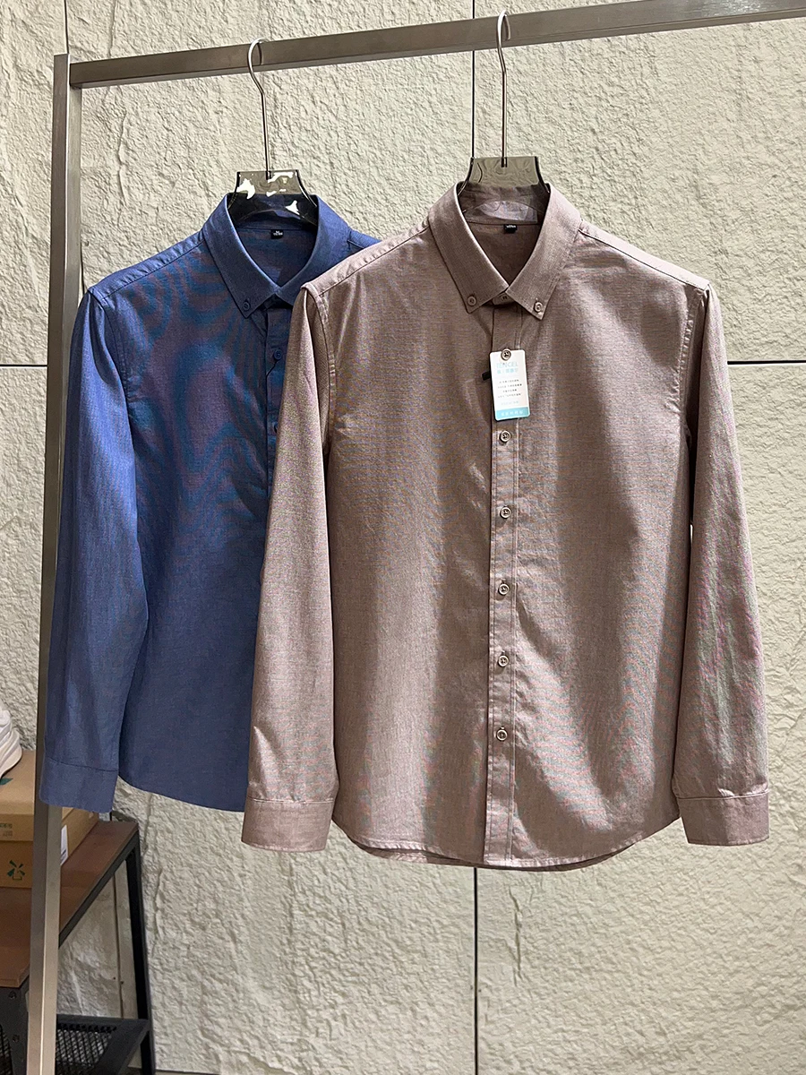 

Comfortable Long Sleeve Rcelle Cotton Men's Business Casual Color Shirt Standard Fit Youth Trend Spring Breathable Skin...