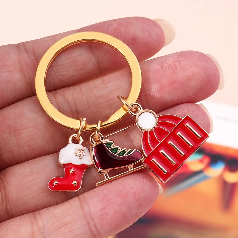 Cute Enamel Christmas Hat Boots Charms Keychain for Car Key Festival Gift for Women Men Handbag Keyrings DIY Jewelry Accessories image 2