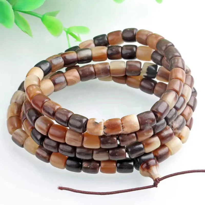 Natural Buffalo Horn Products Buffalo Horn Necklace Handmade Natural White Horn Buddha Beads Buffalo Horn Beads Barrel Beads