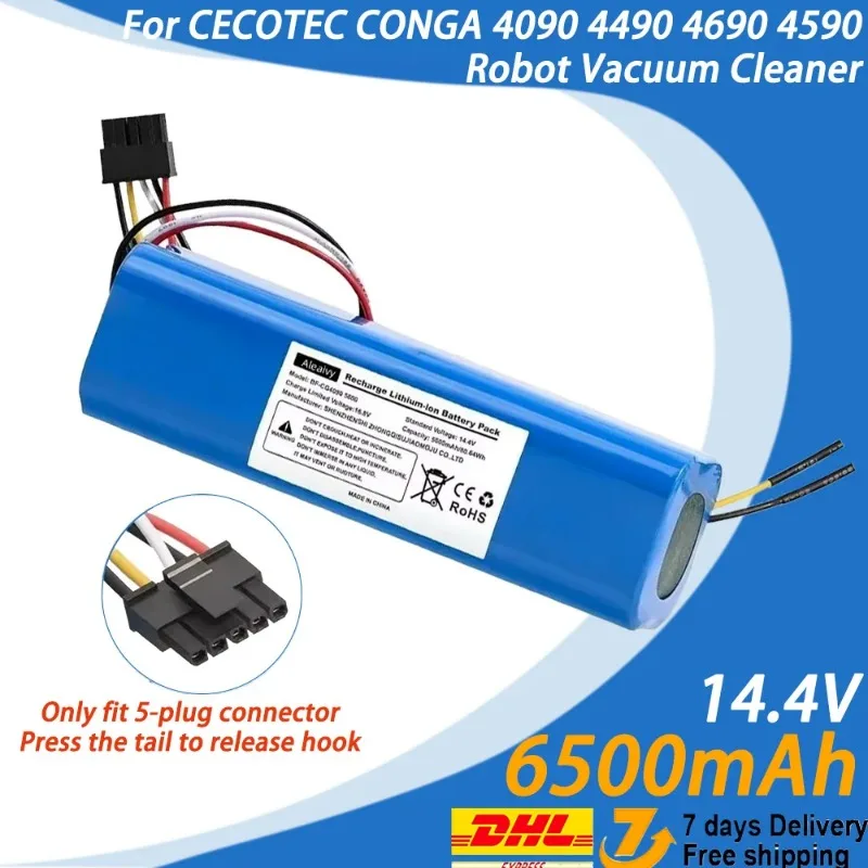 

For CECOTEC CONGA 4090 4490 4690 4590 Robot Vacuum Cleaner | 14.4V 6500mAh 4S2P Battery | Long Runtime & Quiet for Large Homes
