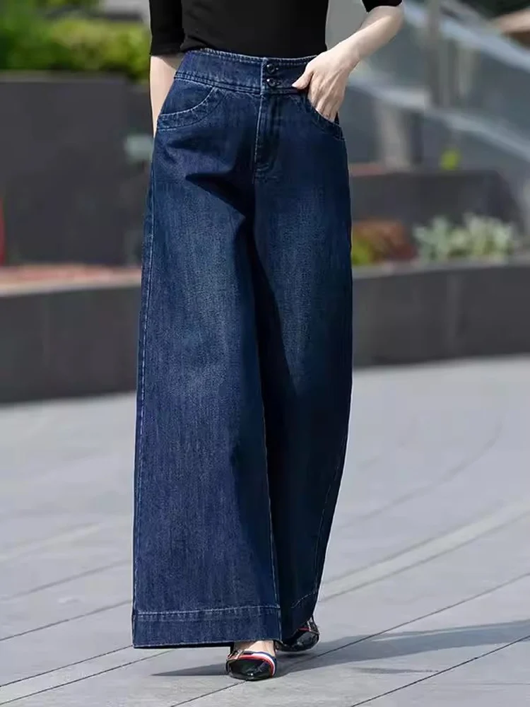 

Джинсы женские с высокой талией, больших размеров, на подкладке, свободные, прямые, утягивающие, широкие брюки длиной 7/8, повседневная одежда