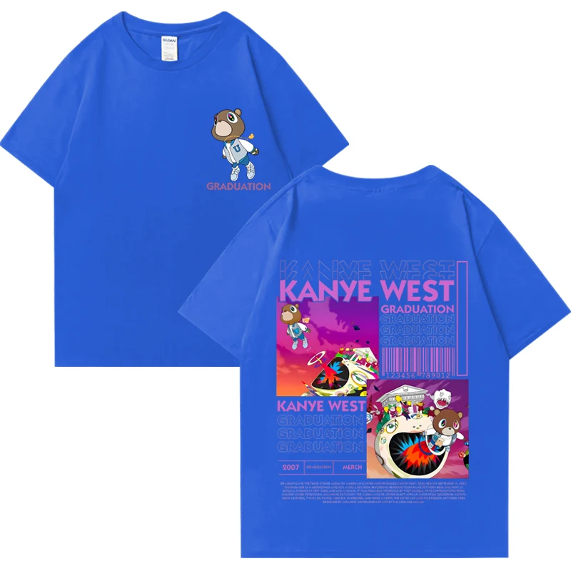 Kanye West Graduation Bear T-shirt imprimé double face pour hommes et femmes, Économie en coton unisexes, Économie à manches courtes en Y, Cool Hip