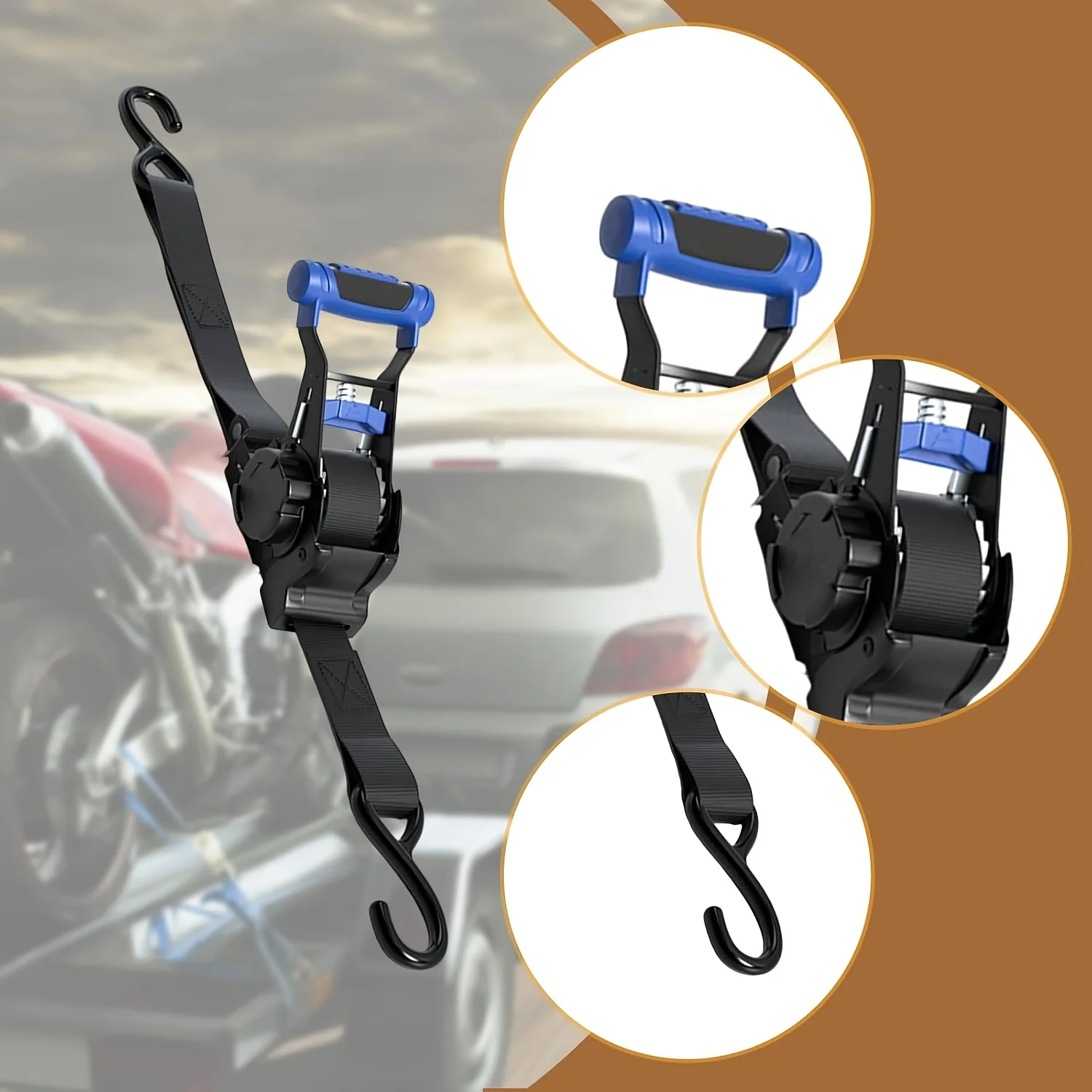 Retractable Ratchet Strap Automatic Shrink Bundle Tape Retractable Ratchet Tie Downs Strap for Vehicles Securing Cargo