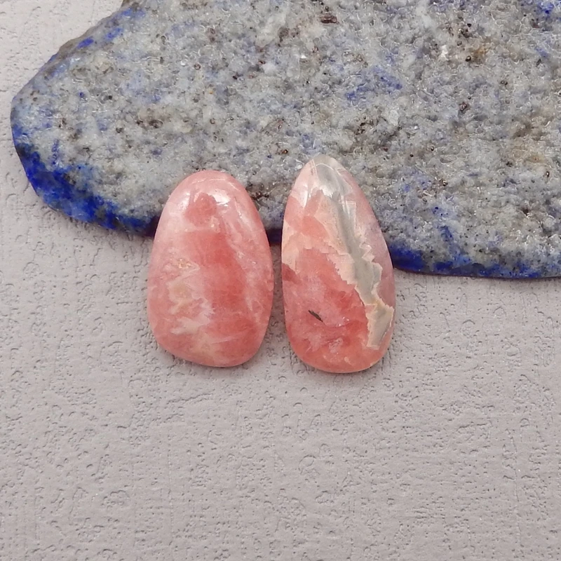 2Pcs Natural Stone Argentina Rhodochrosite Cabochons,Pink Cabochons For Pendants Making DIY Jewelry Finding 23x12x4mm 5g