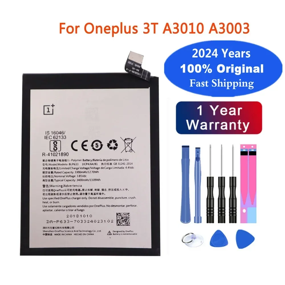 2024 Years 3400mAh BLP633 100% Original Battery For 1+ OnePlus 3T One Plus 3T A3010 High Quality Phone Battery Bateria + Tools