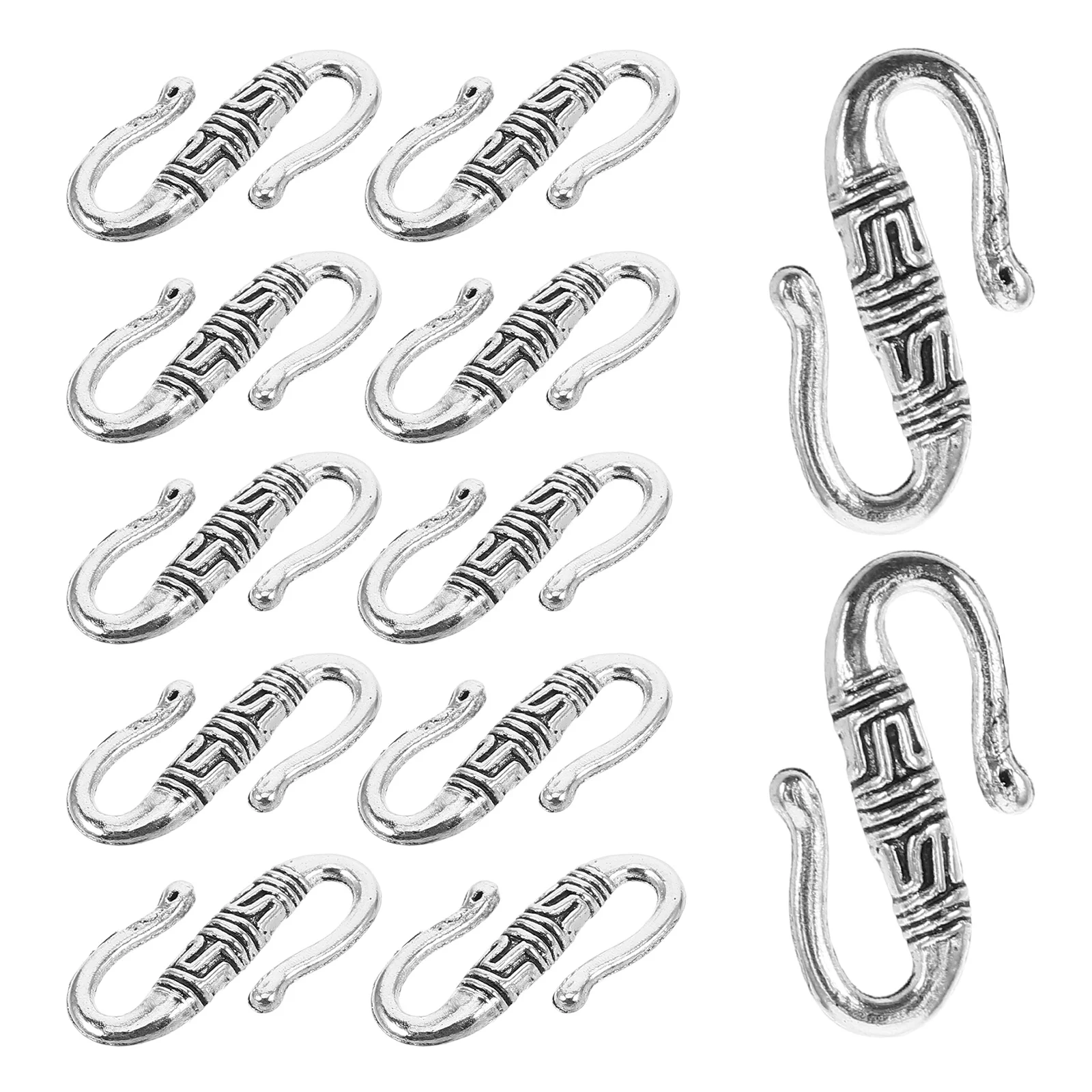 

20 Pcs Tibetan Silver Accessories Buckle Shape Clasp Pearl Bracelet Jewelry Making Findings Retro Alloy Sterling