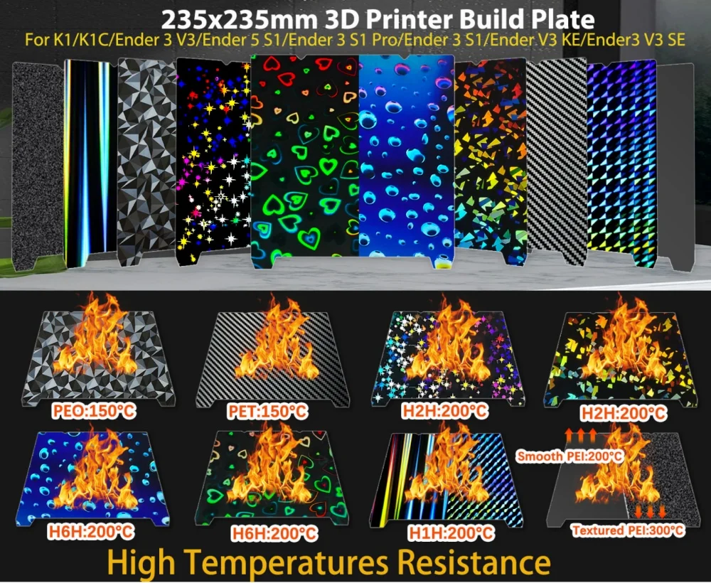 

Для Creality K1 Build Plate K1 Max Bed Creality k1C Build Plate PET PEO H1H PEI Лист 235x235 мм Ender 3 S1/Pro Ender 5 S1
