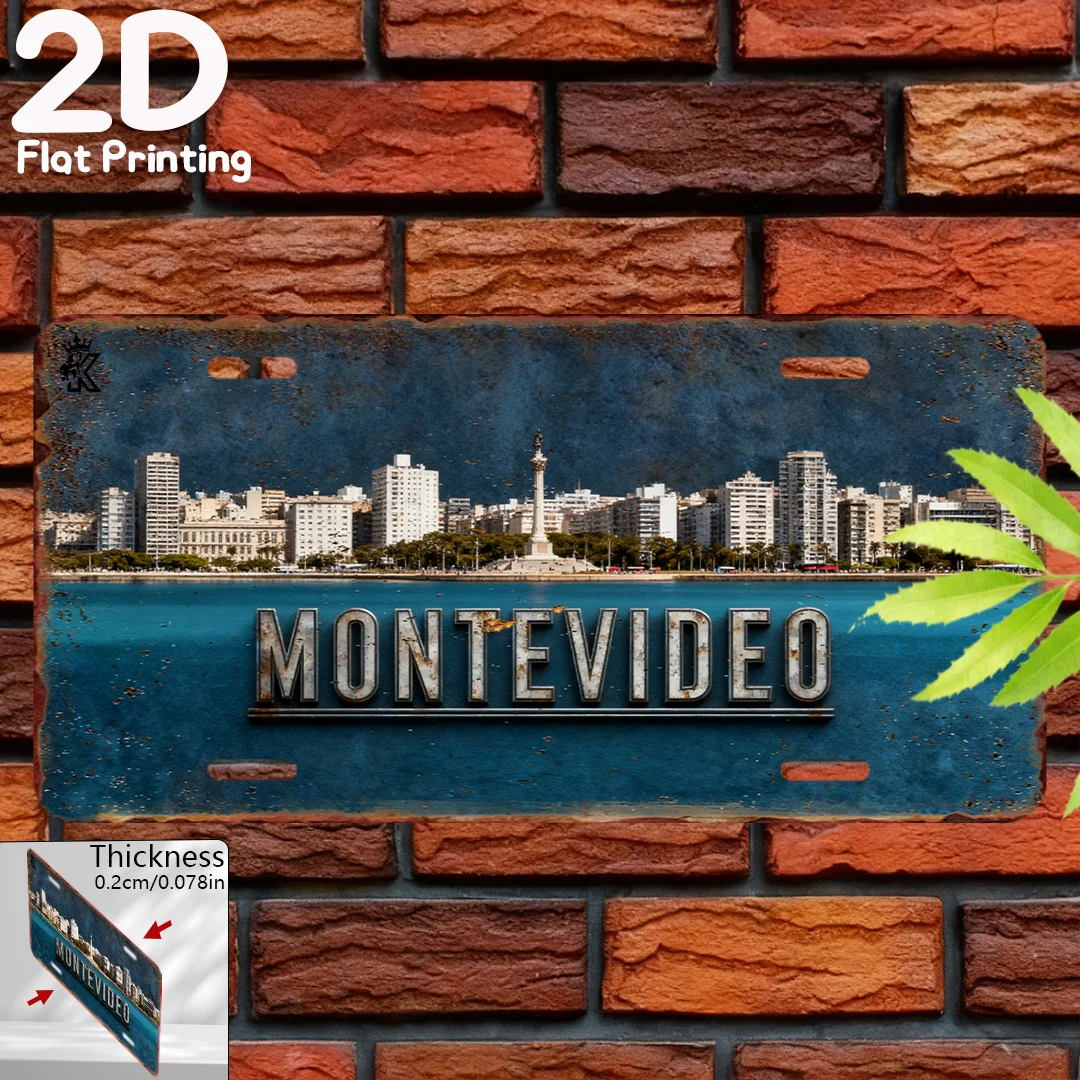 2D Flat - 1pc 2D Flat Printing Retro Aluminum Plaque | Montevideo City Themed Wall Art, Travel Sign, Souvenir Gift, Frameless Wa