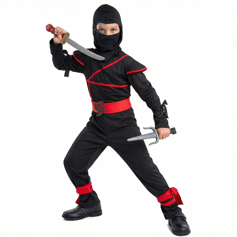Japanese Samurai Costume for Kids Ninja Cosplay Halloween Party Cosplay with Sword 9PC New Year Boys and Girls Party Masked Suit view 3