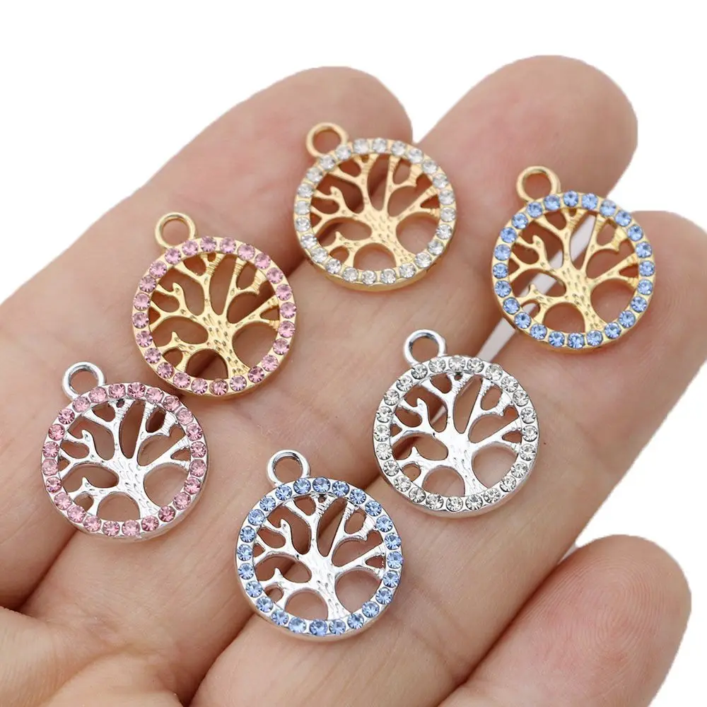 10Pcs Silver Plated Crystal Tree of Life Charm Pendant for Jewelry Making Earrings Bracelet Necklace Accessories DIY Findings