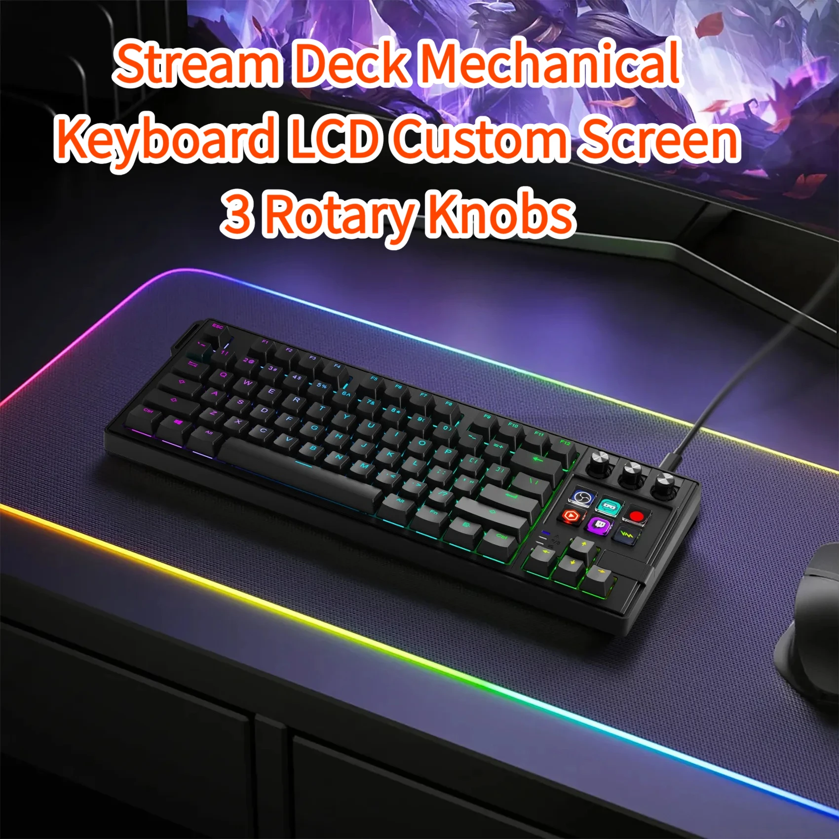 K1Pro Hot Swappable RGB Lighting Programable Macros Keyboard Stream Deck Mechanical Keyboard LCD Custom Screen 3 Rotary Knobs