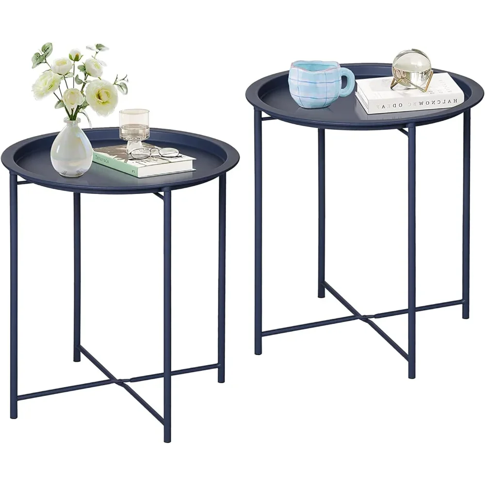 

Side/End Table, Folding Round Metal Anti-Rust and Waterproof Outdoor or Indoor Tray for Living Room Bedroom Balcony and Office