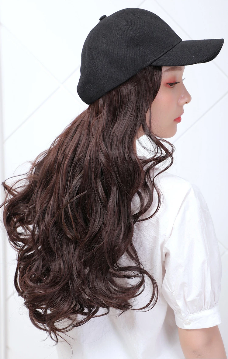 1Pcs Long Straight Hat Wig Natural Brown Wigs Connect Synthetic Synthetic Baseball Cap Hair Wig Hat Wig Adjustable for Women