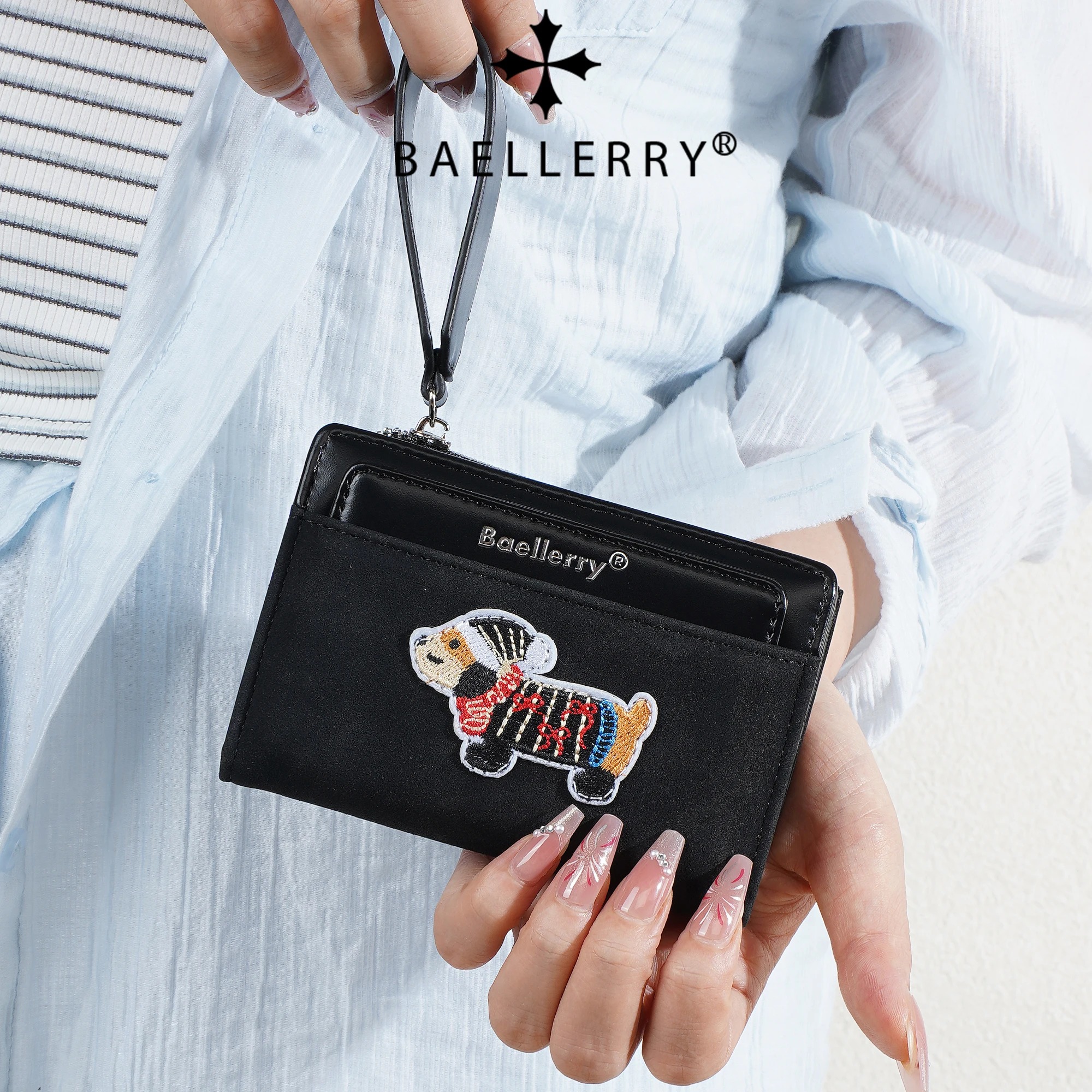 Baellery Damen-Geldbörsen mit Cartoon-Hundemotiv, großes Fassungsvermögen, Kartenhalter, Reißverschluss, Münzfach, niedliches Muster, weibliche Kawaii-Geldbörse