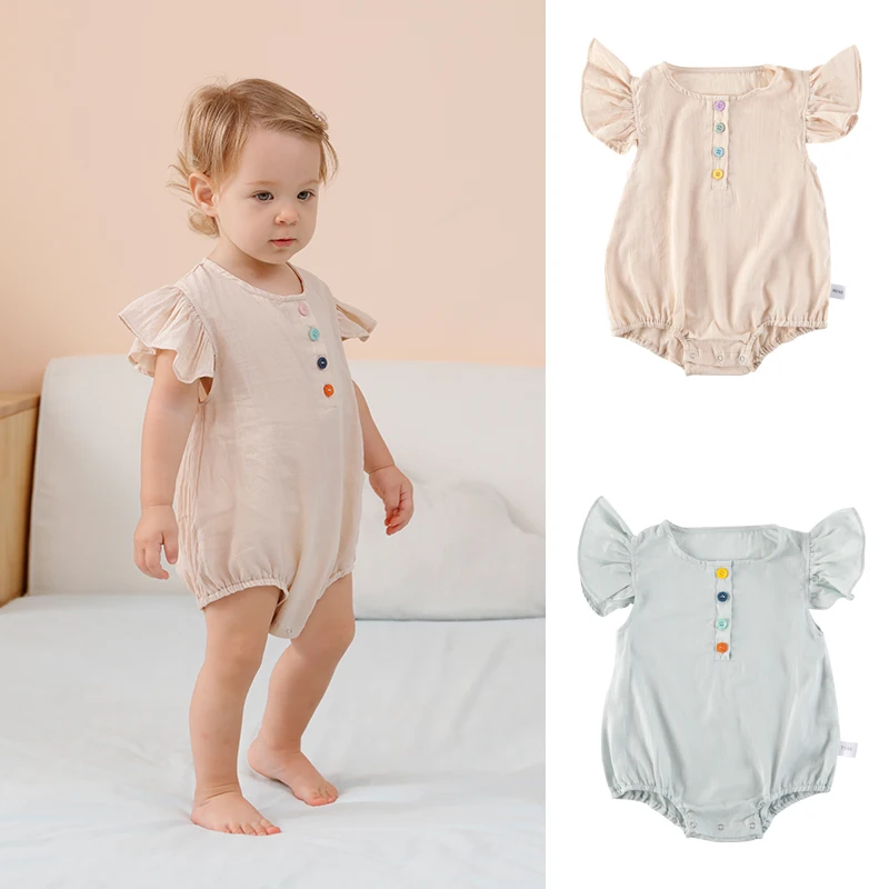 Summer infant baby girls Romper Flutter sleeve cotton Romper Bodysuits Fashion Kawaii Baby Clothes