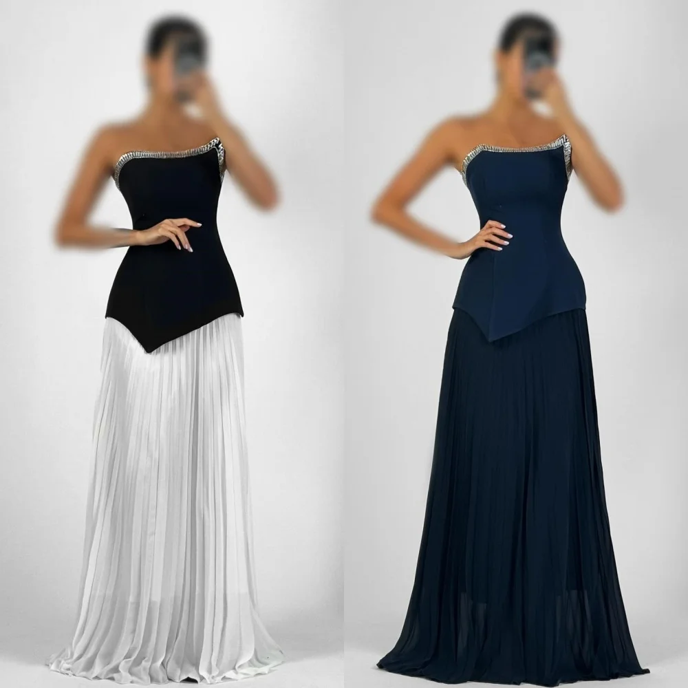 Abiti lunghi senza spalline a trapezio con strass drappeggiati in jersey abbinato in stile cinese personalizzato Abiti per occasioni su misura Moda