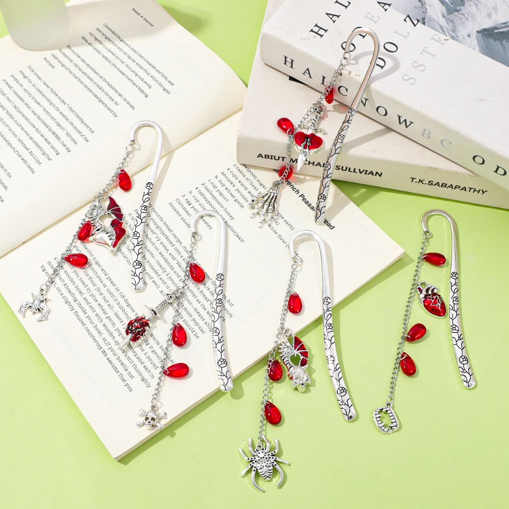 

Dark Gothic Metal Bookmark Spiders, Skulls, Hearts, Swords, Bats, Skeleton Hands Horror Fiction Fans Read Marker