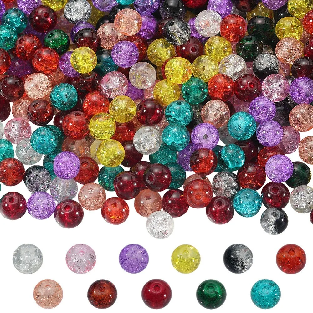 

330Pcs 11 Colors Spray Painted Glass Beads Round Mixed Styles Mixed Color 8mm Hole: 1.3~1.6mm 30pcs/color