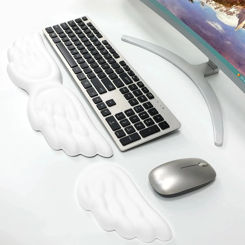Angel Wings Shaped Keyboard Mouse Wrist Rest Memory Foam Anti-slip Silicone Ergonomic Wrist Guard Table Mat Mouse Pad For Laptop