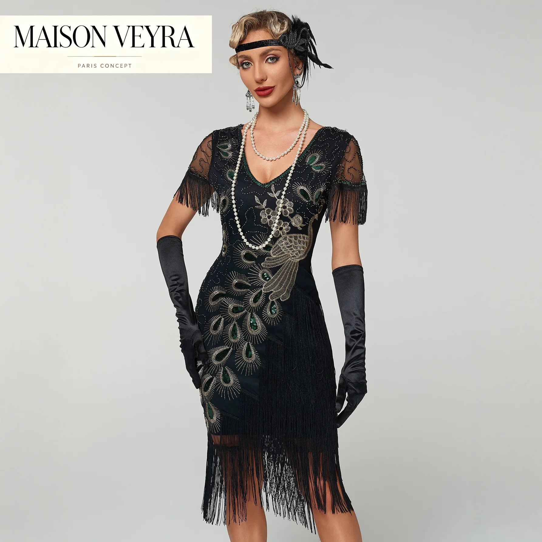 Vintage Sequin Decor Dresses for Women Strage Performance Party Ball Gown Tassel Banquet Dance Toasting Beaded Dress
