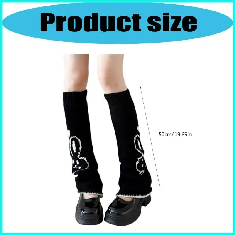 Meias joelho empilhadas elásticas coelho bordado macio estilo acrílico grosso aquecedor pernas para roupas do dia a dia e