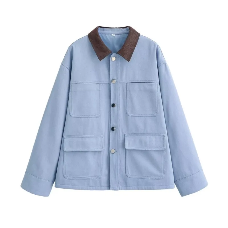 Women's Spliced Lapel Collar Jacket Coat Spring Long Sleeve With Pockets Single Breasted Jackets Causal Fashion Female Tops