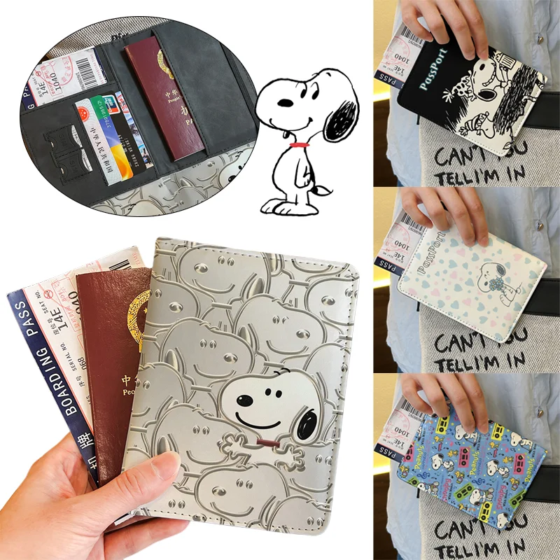 Snoopy Passport Holder Cartoon PU Leather Passport Protective Cover Fashion Travel Accessories Business Cards Wallet Storage Bag
