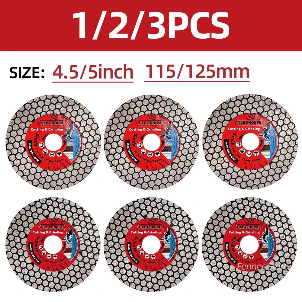

Алмазные пилы для угловой шлифовальной машины, лезвие для плитки для гладкой резки фарфора, керамики, гранита, мрамора, плитки (4,5 дюйма, 5 дюймов), 1/2/3 шт.