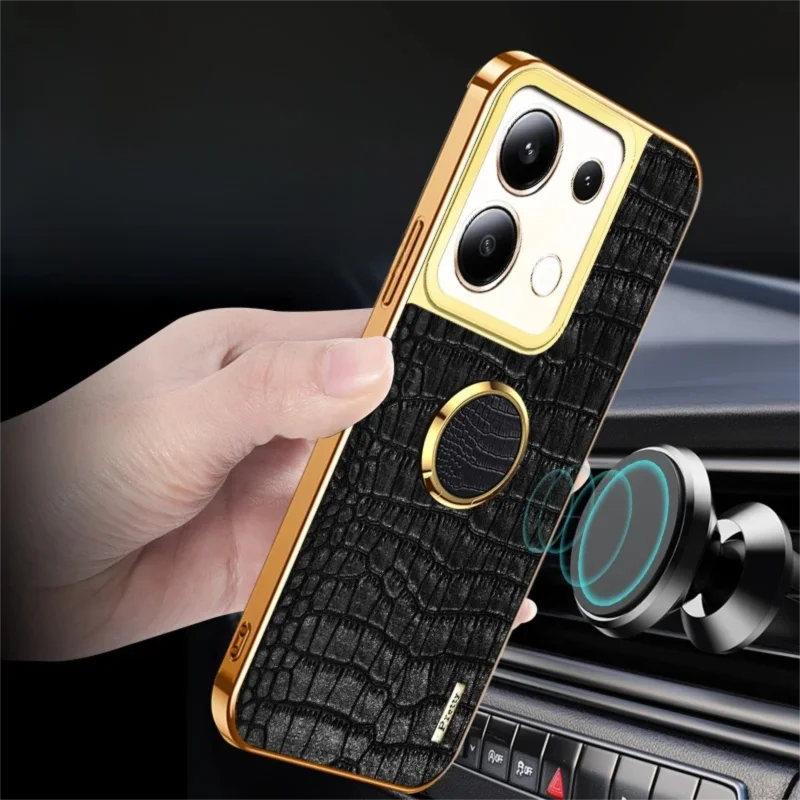 

Luxury Ring Bracket Leather Phone Case For Xiaomi Redmi Note 15 14 13 12 11 10 9 S 8 Pro Mi Plating Metal Magnetic Holder Cover