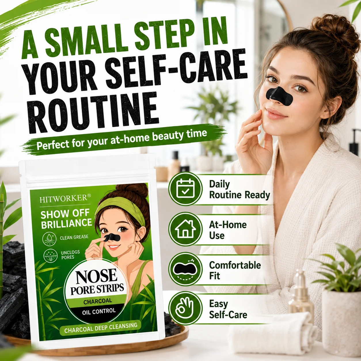 10/20/30pcs Charcoal Nose Strips, Nose Pore Care Patches, Invisible Facial Care Stickers, Comfortable Adhesive Design, Daily Ski