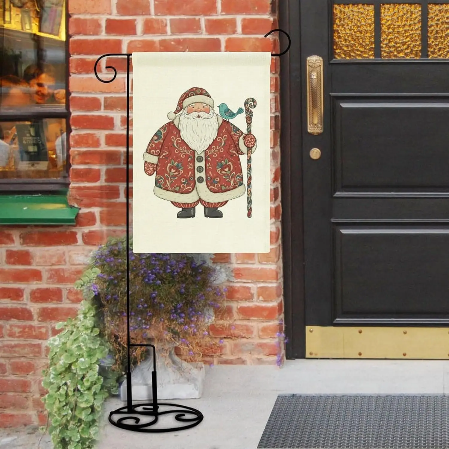 Vintage Floral Santa Claus with Bird Garden Flag Double Sided 12 X 18 Inch Yard Flag, Small Flags for Outside Decorations ZZM