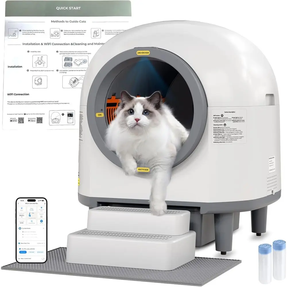 

Cleaning Litter Box, 100L Automatic Cat Litter Box or Multiple Cats, Smart APP Control, with Trap Mat & p, Customized