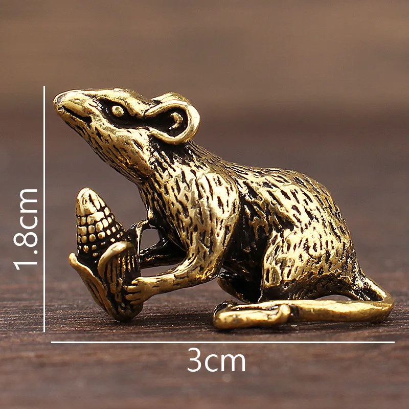 Bronze Little Mouse Holding Corn Brass Copper Desktop Ornament Home Decoration Tea pet Retro Craft m571