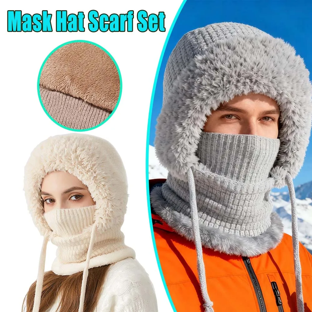 

Балаклава на флисовой подкладке, маска для лица, зимняя теплая шапка, шарф, комплект для женщин, спорт на открытом воздухе, катание на лыжах, велоспорт, холодная погода, ветрозащитный головной убор