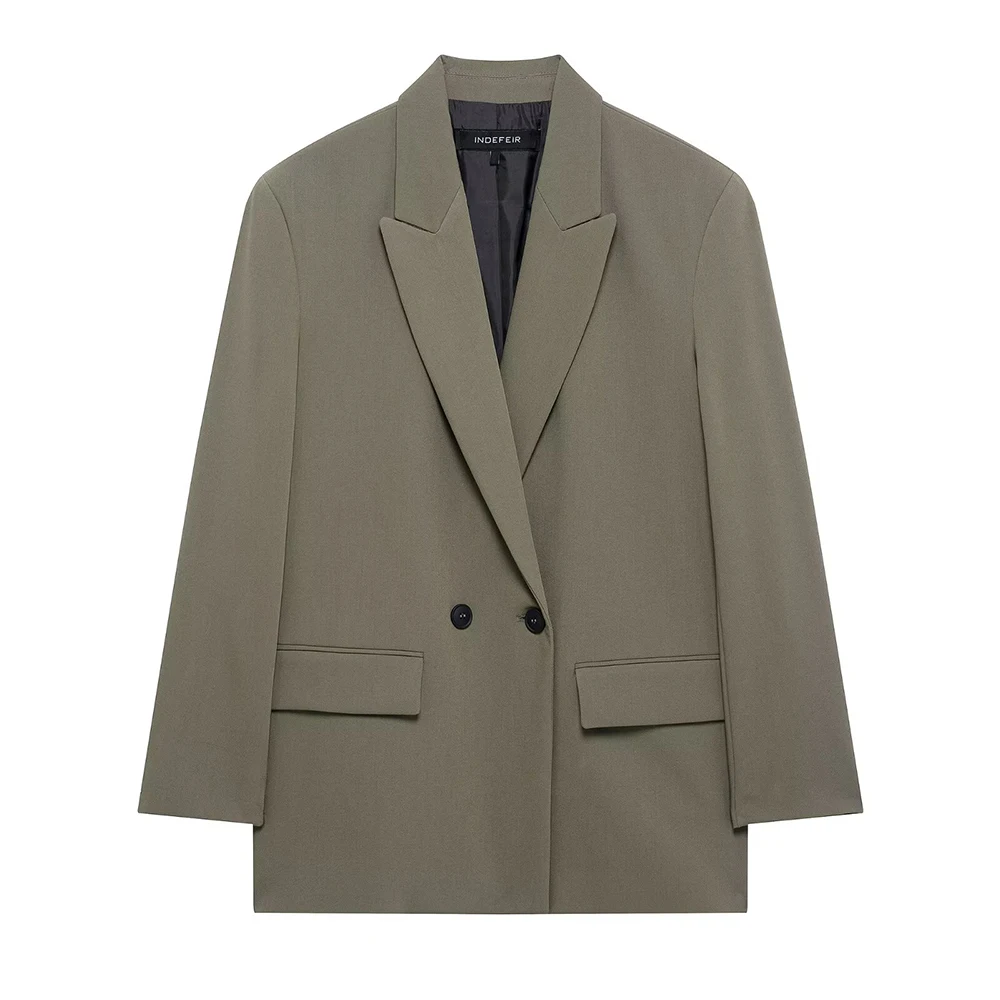 TRAF 2025 Cappotto da abito doppiopetto a maniche lunghe con colletto ribaltabile versatile primaverile Nuovo prodotto stile pendolare ampio