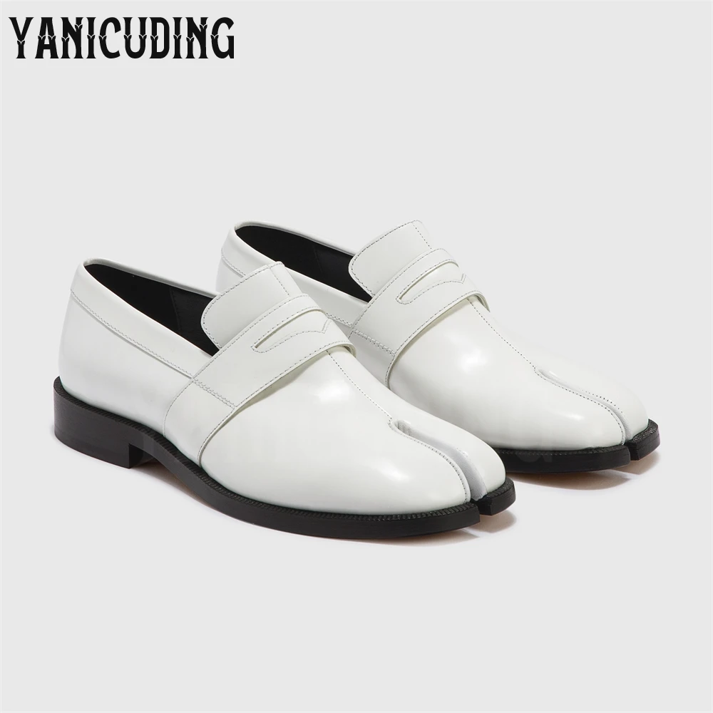 Slip-On Tabi Loafers Novelty Designer Style Handmade Leather Shoes White Back Stitching Comfortable Split-Toe Loafers for Women