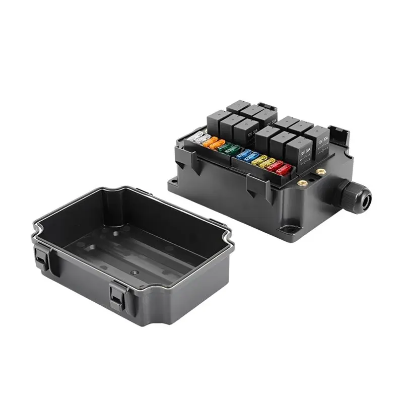 

ABOK-For Vehicles For Cars Suvs Trucks Marine 12-Volt 40A 12-Blade Fuses 12-Way Relay 5-Pin Relay Holder Box Waterproof