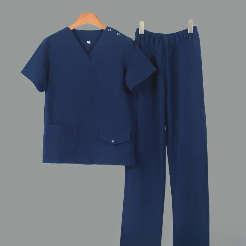 بدلة فرك مرنة - ملابس غسيل يدوية للطبيب بأكمام قصيرة، ملابس عمل للمختبر للرجال والنساء