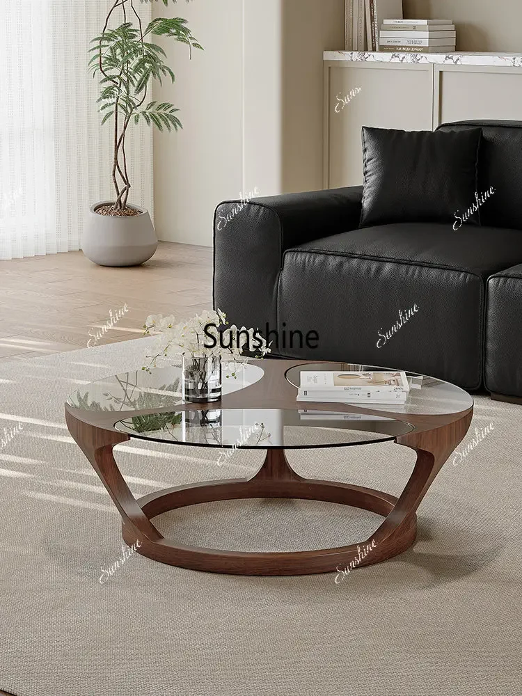 

Simple light luxury solid wood coffee table living room round high-end small apartment coffee tableTJ