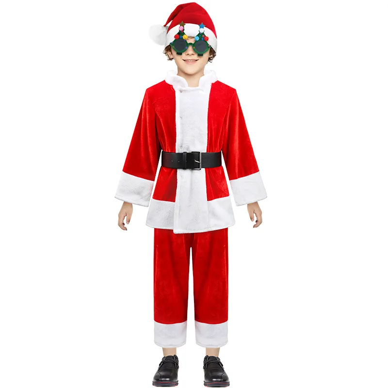 Children's Santa Claus dressing a red jacket with pants and hats, 4 pieces Art The Clown Cosplay children Christmas clothing