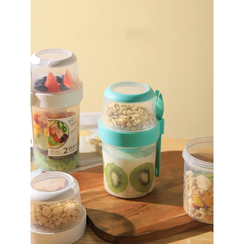 Double-layer fresh-keeping box portable salad portable picnic transparent sealed lunch box snack baby food storage containers