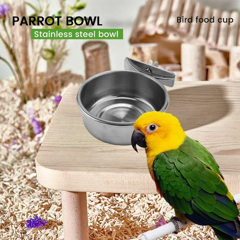 3-Piece Bird Feeder Cup Stainless Steel Parrot Feeder Cup Animal Cage Water Food Bowl S