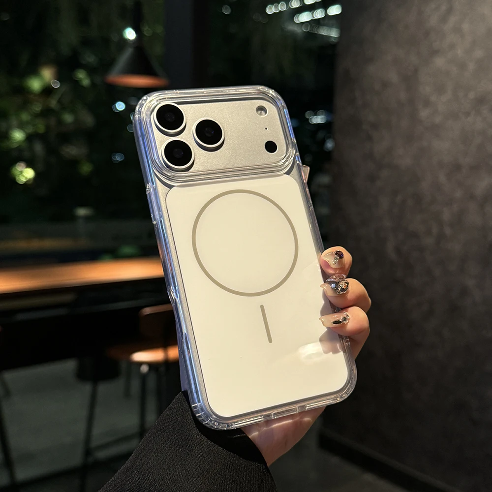 أحدث حافظة مغناطيسية قصيرة لهاتف آيفون 17 برو ماكس MagSafe شحن لاسلكي غطاء مضاد للسقوط ومضاد للصدمات لهاتف آيفون 17 برو